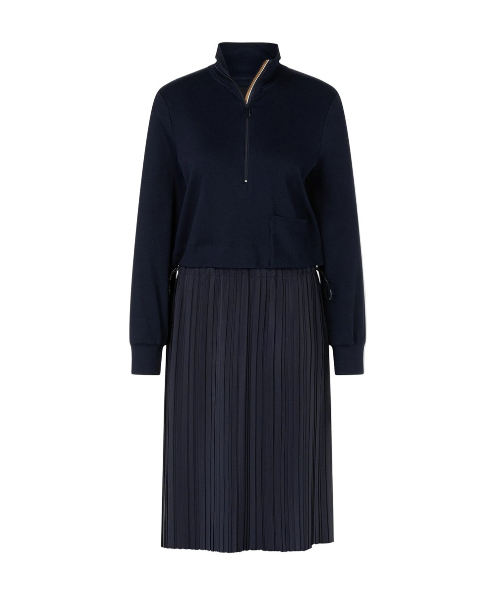 Marc Cain Two-in-One Midi Dress with Pleated Skirt Navy