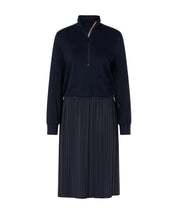 Marc Cain Two-in-One Midi Dress with Pleated Skirt Navy