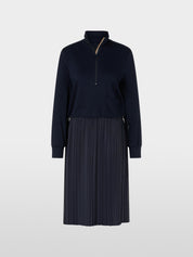 Navy Two-in-one midi dress with pleated skirt