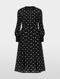 Long silk and linen polka dot dress