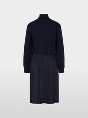 Navy Two-in-one midi dress with pleated skirt