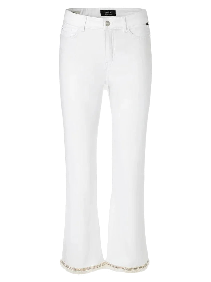 Cropped Jeans with Fringed Hem White