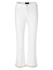 Cropped Jeans with Fringed Hem White
