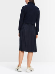 Navy Two-in-one midi dress with pleated skirt
