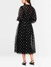 Long silk and linen polka dot dress