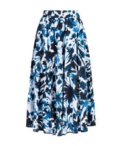 High Everyday Couture Swing Midi Pleated Skirt with Blue Floral Print