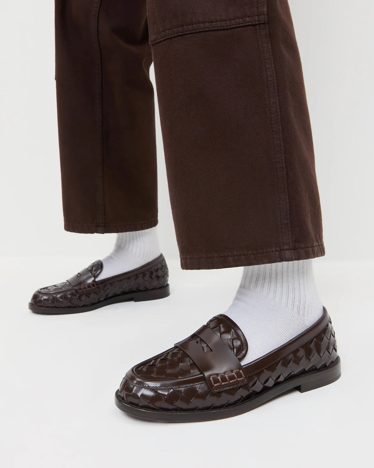 Rachel Woven Leather Loafer Brown