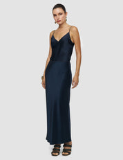 Isaak Long Silk Satin Skirt Blue