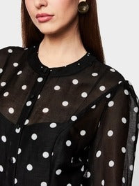 Long silk and linen polka dot dress