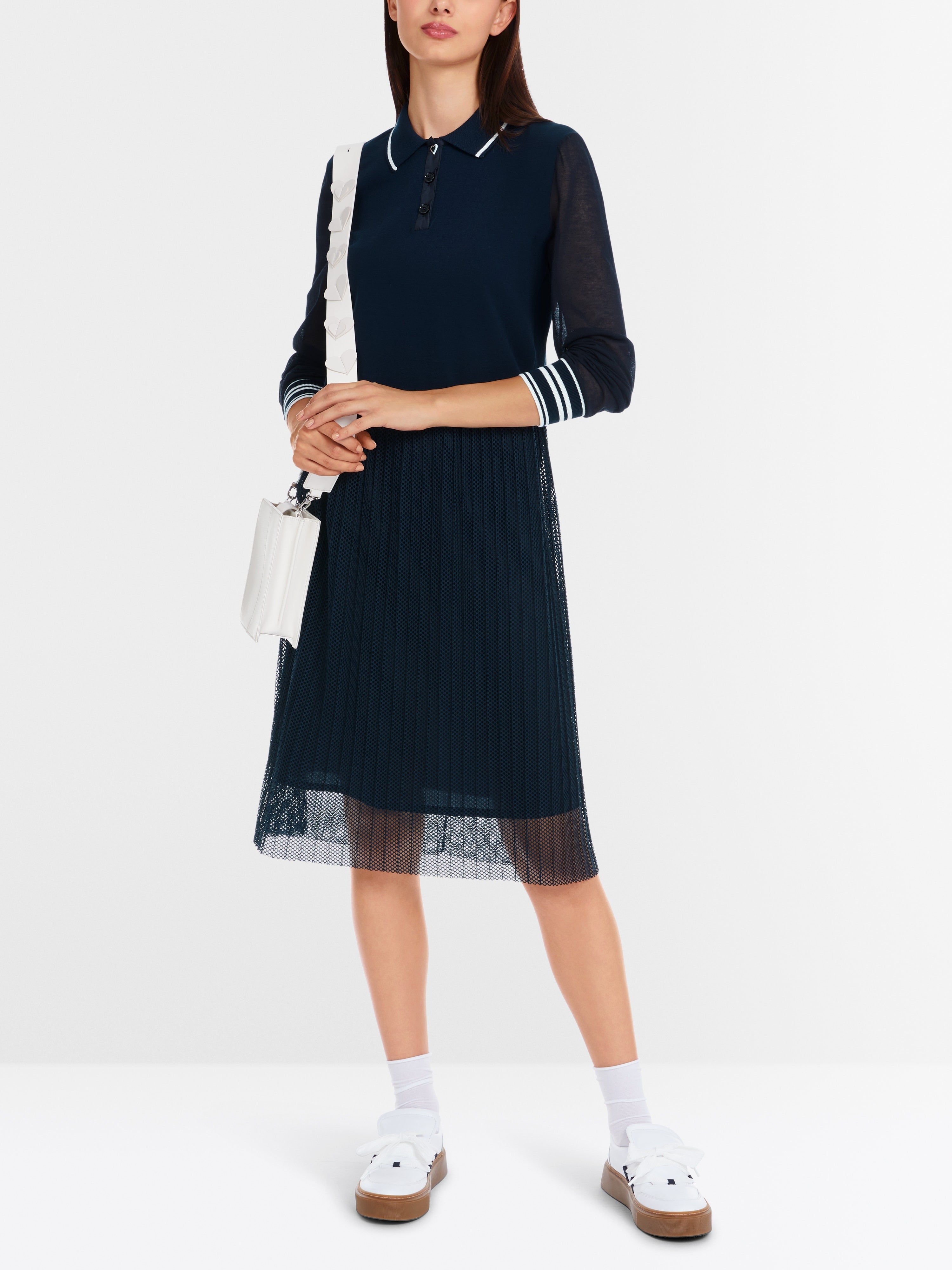Navy Mixed fabric dress