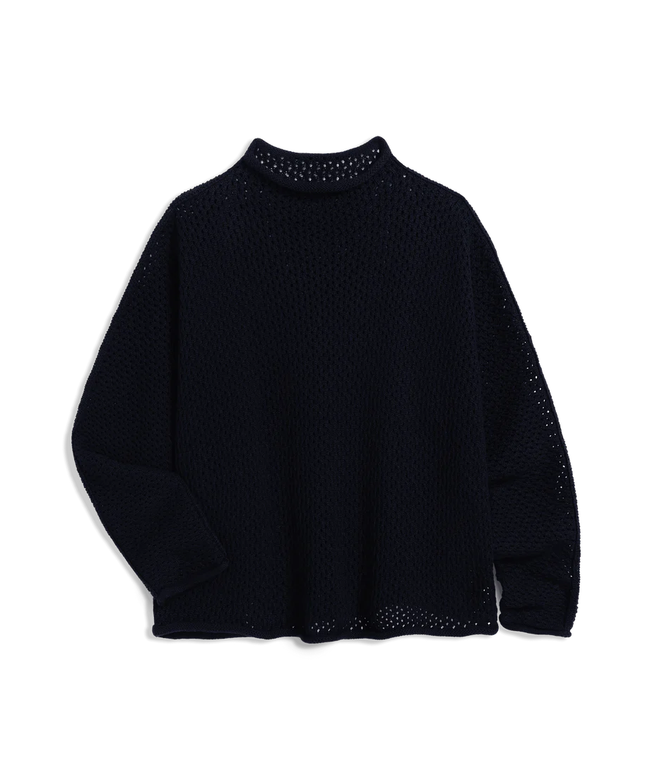 Frank & Eileen Monterey Pointelle Rolled Funnel Neck Sweater Navy