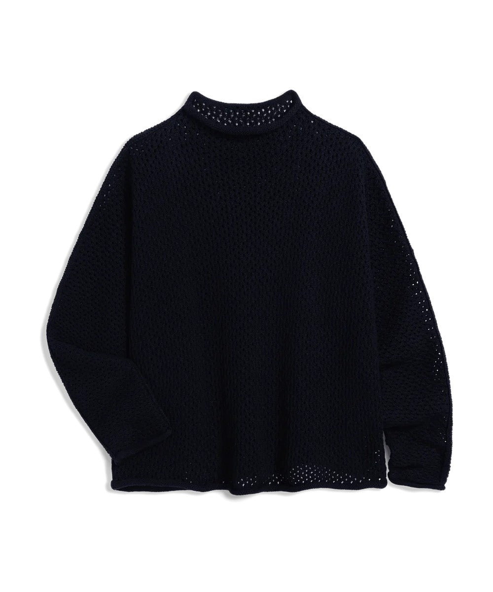 Frank & Eileen Monterey Pointelle Rolled Funnel Neck Sweater Navy