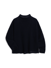 Frank & Eileen Monterey Pointelle Rolled Funnel Neck Sweater Navy