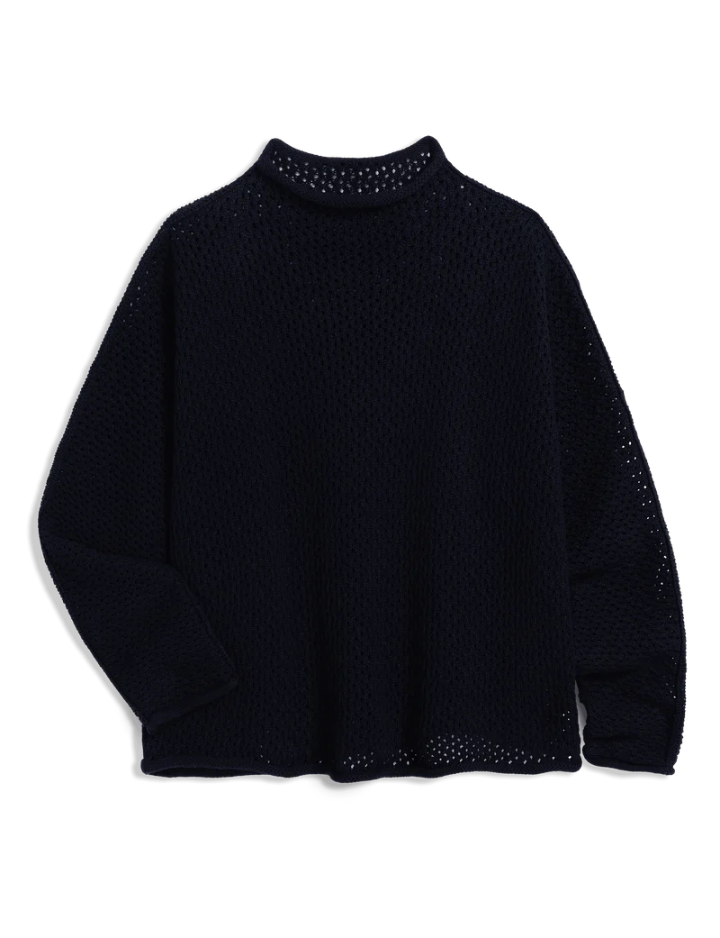 Monterey Pointelle Rolled Funnel Neck Sweater Navy