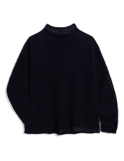 Monterey Pointelle Rolled Funnel Neck Sweater Navy
