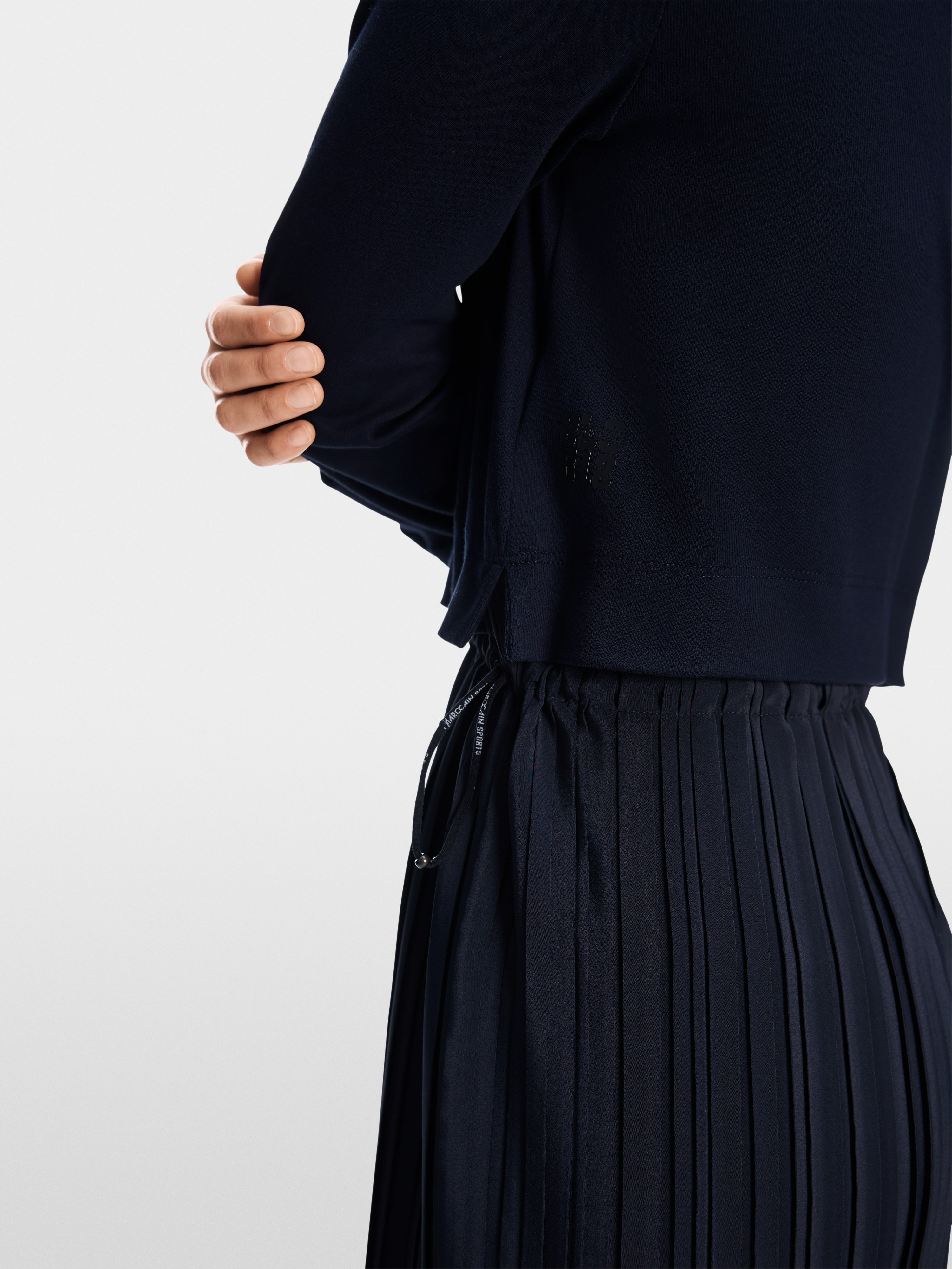 Navy Two-in-one midi dress with pleated skirt