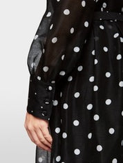Long silk and linen polka dot dress