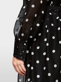 Long silk and linen polka dot dress