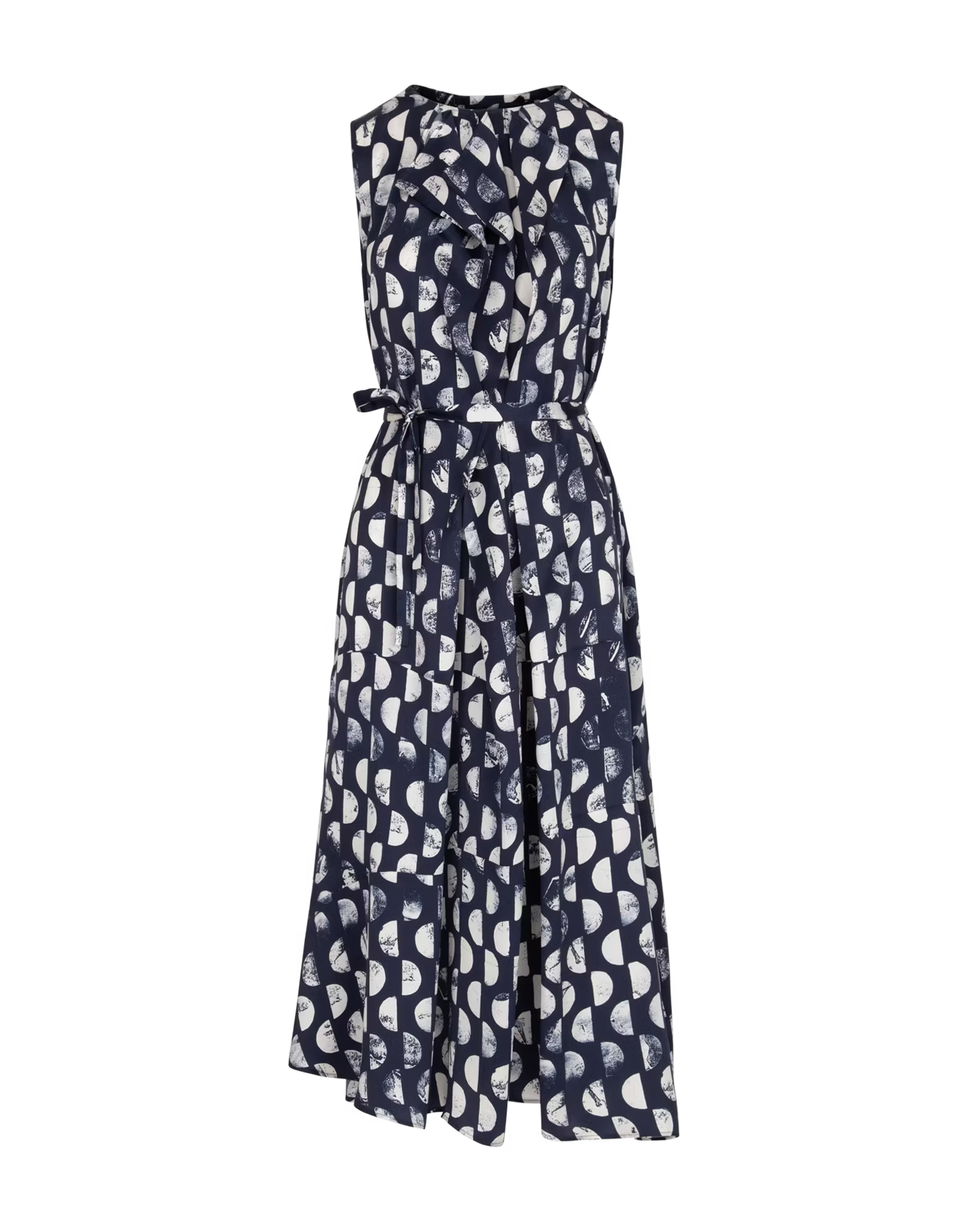Perfectionist Silk satin midi dress with blue and white polka dots