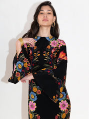 Finley Silk Crepe Dress Black Floral Printed