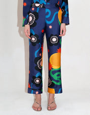 Eden Trouser Silk Twill Navy Print