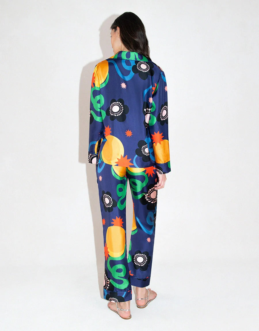 Eden Trouser Silk Twill Navy Print