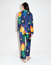 Eden Trouser Silk Twill Navy Print