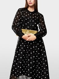 Long silk and linen polka dot dress
