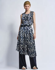 Perfectionist Silk satin midi dress with blue and white polka dots