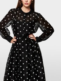 Long silk and linen polka dot dress