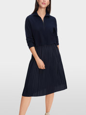 Navy Two-in-one midi dress with pleated skirt