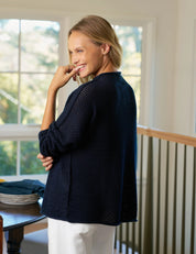 Monterey Pointelle Rolled Funnel Neck Sweater Navy