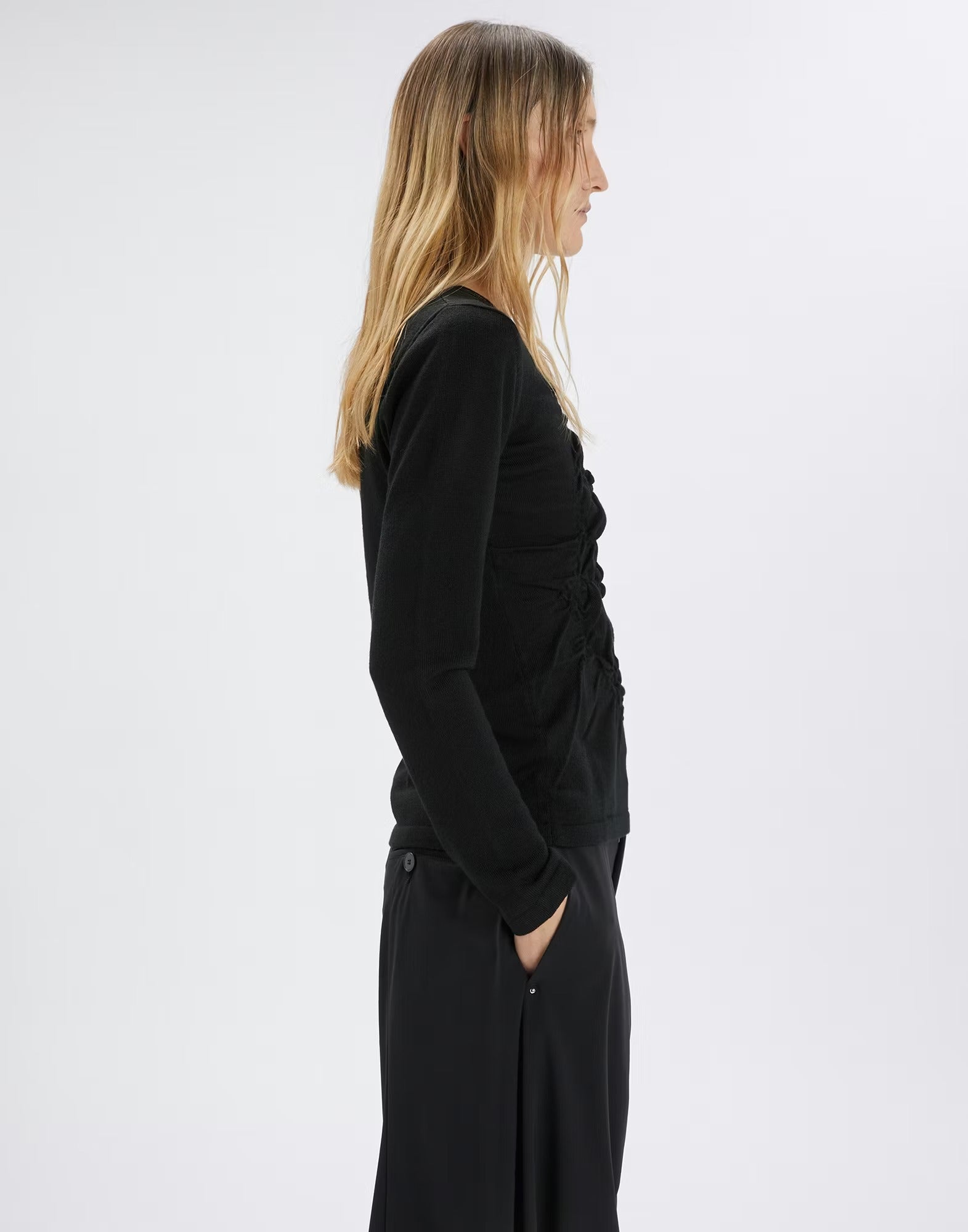 Phoenix Black wool-blend sweater with front ruching