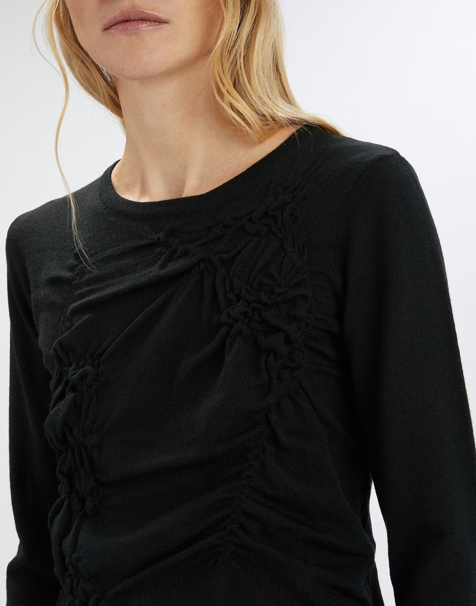 Phoenix Black wool-blend sweater with front ruching