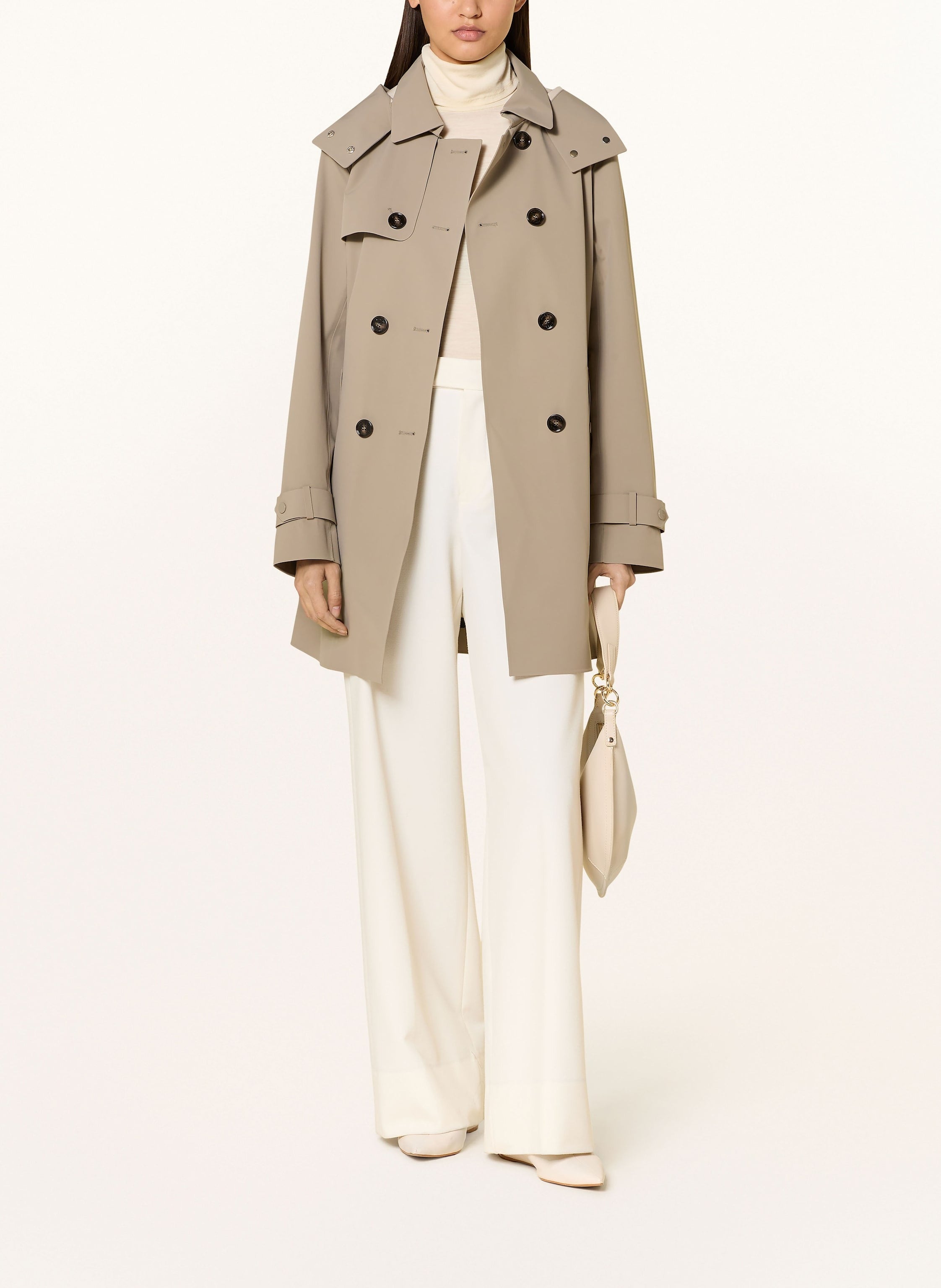 Trench coat with detachable hood sage