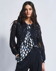 Appeal Embroidered navy blue silk–lyocell cardigan