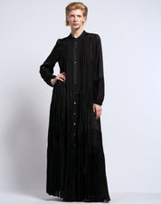 Maiden Long black technical satin shirt dress