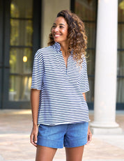 Patty Short-Sleeve Popover Henley Navy/White stripe