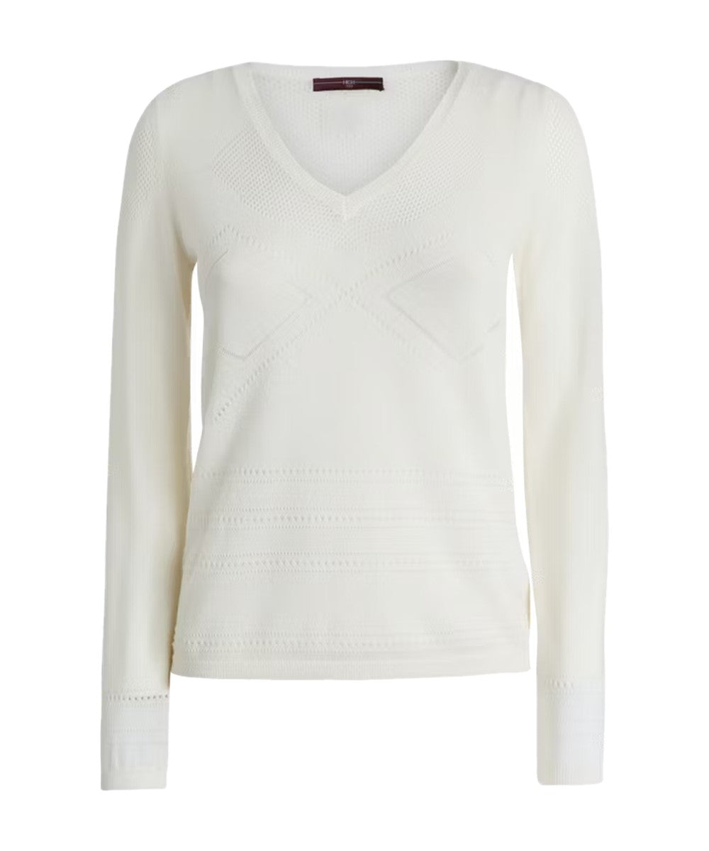 High Everyday Couture Droll White Wool-Blend Sweater with Openwork Pattern