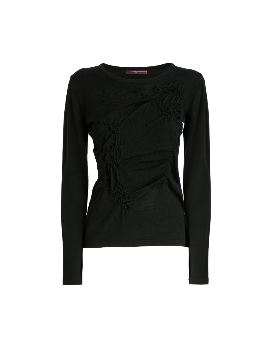 Phoenix Black wool-blend sweater with front ruching