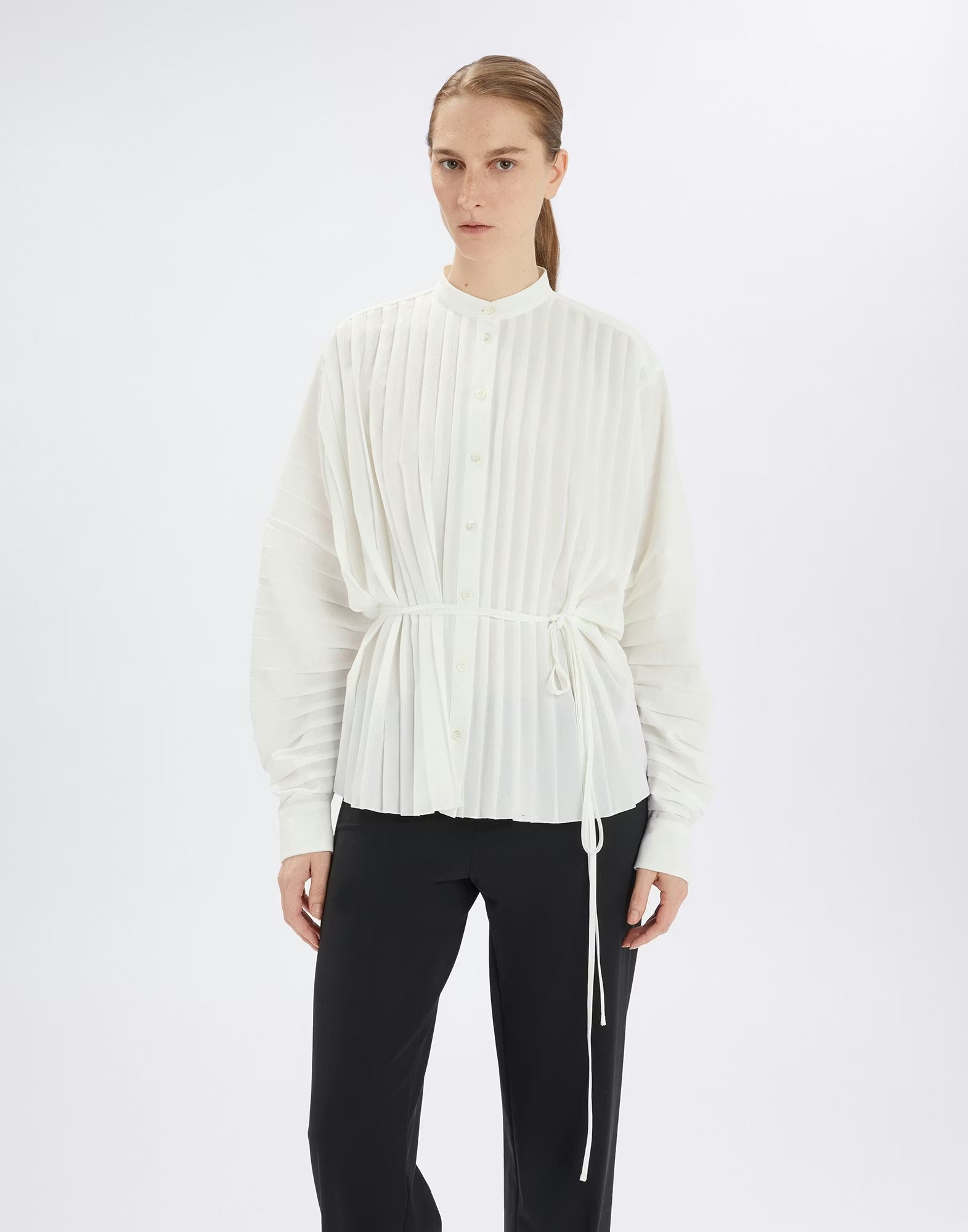 Slim Off-White Pleated Shirt