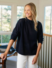 Monterey Pointelle Rolled Funnel Neck Sweater Navy