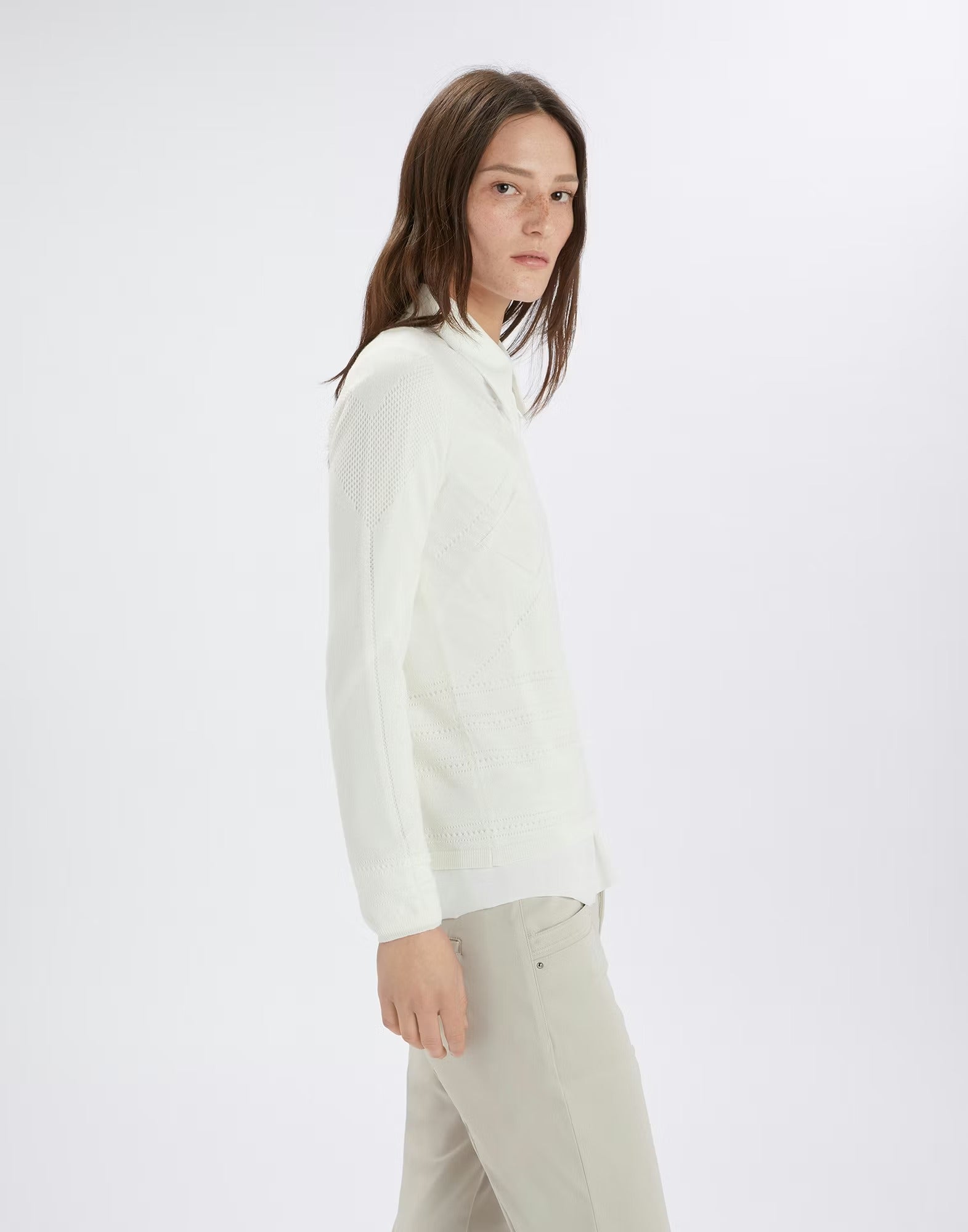 Droll White wool-blend sweater with openwork pattern