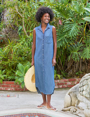 Rory Sleeveless Sleeveless Maxi Shirtdress Blue