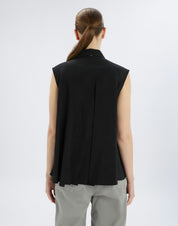 Doodle Black sleeveless shirt in viscose with floral appliqué
