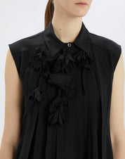 Doodle Black sleeveless shirt in viscose with floral appliqué