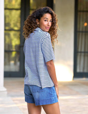 Patty Short-Sleeve Popover Henley Navy/White stripe