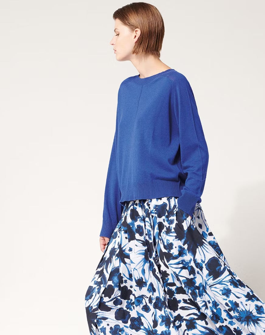 Swing Midi pleated skirt with blue floral print