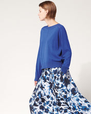 Swing Midi pleated skirt with blue floral print