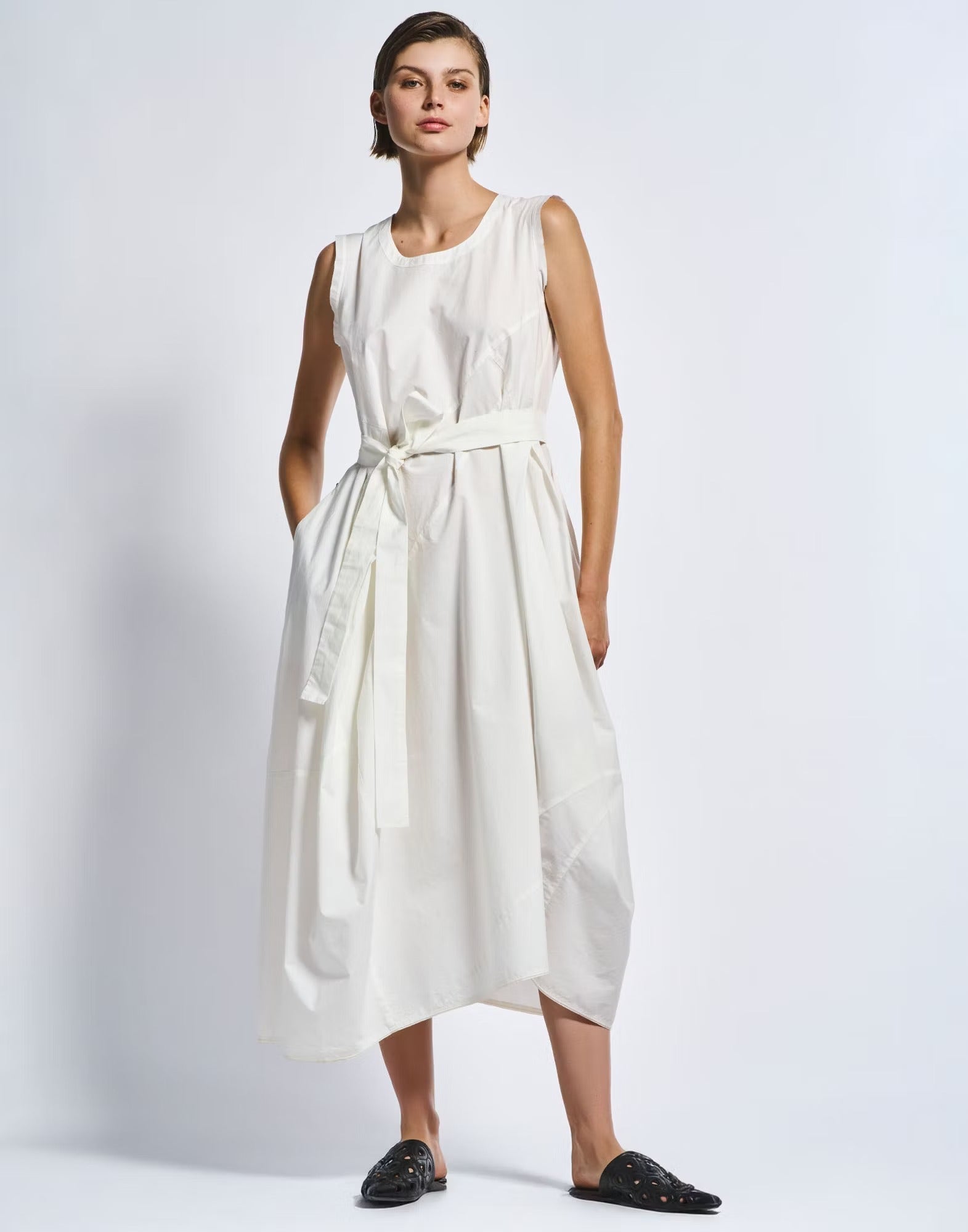 Awakening White cotton balloon midi dress